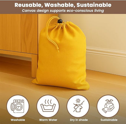 LFH Cotton Rich Shoe Storage Bags with Drawstring, Dustproof Breathable Reusable Organizer, Perfect For Travel, Dorm, Hotel, College, Gym, Easy to Carry, Machine Washable 12"x17" (Pack of 2) - Golden