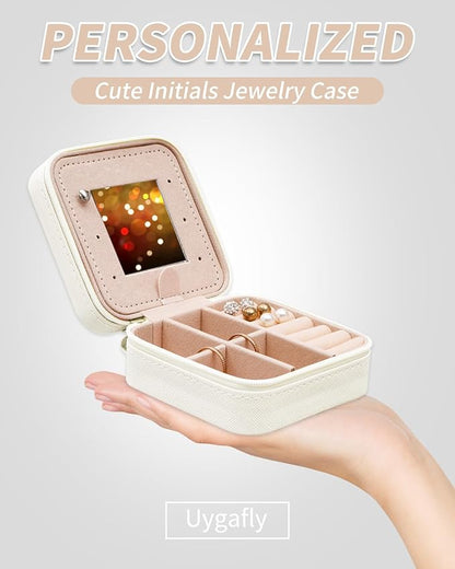 Personalized Jewelry Case for Women Girls - Fashion Mini Jewelry Boxes - Trendy Travel Jewelry Organizer with Initials Letter - Teen Gifts | Cream,F