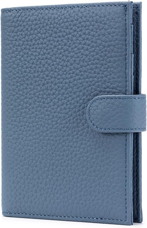 RFID Leather Passport Holder for Travel Women & Men – Compact Slim Christmas Gift for Travel Passport Wallets with Card Slots, Zippered Coin Pocket & Travel Passport Cover Case – Denim Blue