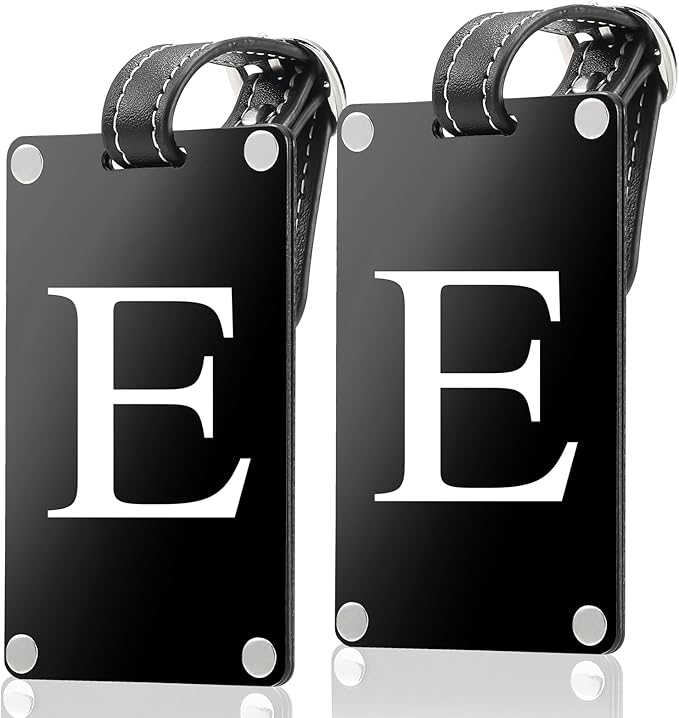 Premium 3-Layer Aluminum Luggage Tags by Fortuna - Easy to Claim, Laser-Engraved, Plastic-Free, and Eco-Friendly Luggage Tag Holders, 2-Pack, Black (E)