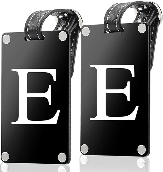 Premium 3-Layer Aluminum Luggage Tags by Fortuna - Easy to Claim, Laser-Engraved, Plastic-Free, and Eco-Friendly Luggage Tag Holders, 2-Pack, Black (E)