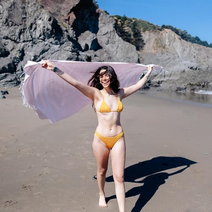 BAY LAUREL Turkish Beach Towel with Travel Bag 39 x 71 Quick Dry Sand Free Lightweight Large Oversized Towels Light (Red with Mix Black)