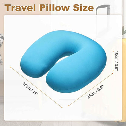 HARFINGTON Travel Pillow Airplane Neck Pillow U-Shaped Filled with Foam Beads Stuffable Classic for Sleeping Neck Chin Lumbar Support, Light Blue