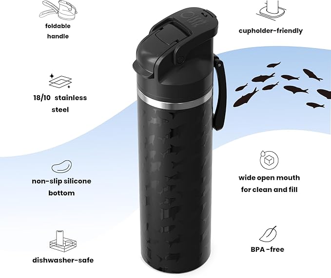 OISIZ Insulated Water Bottle 24 oz with 2 in 1 Spout and Straw Lid,One Click Safety Lock,100% Leakproof,Keep Cold 24H,Vacuum Stainless Steel Water Bottle for School,Travel and Sports,Dishwasher Safe