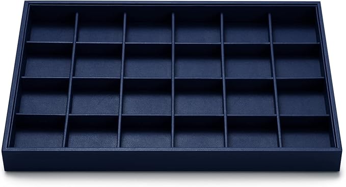 Oirlv Stackable Premium Leather Jewelry Trays 24 Grid Jewelry Organizer for Drawer Rings Earrings Holder Organizer