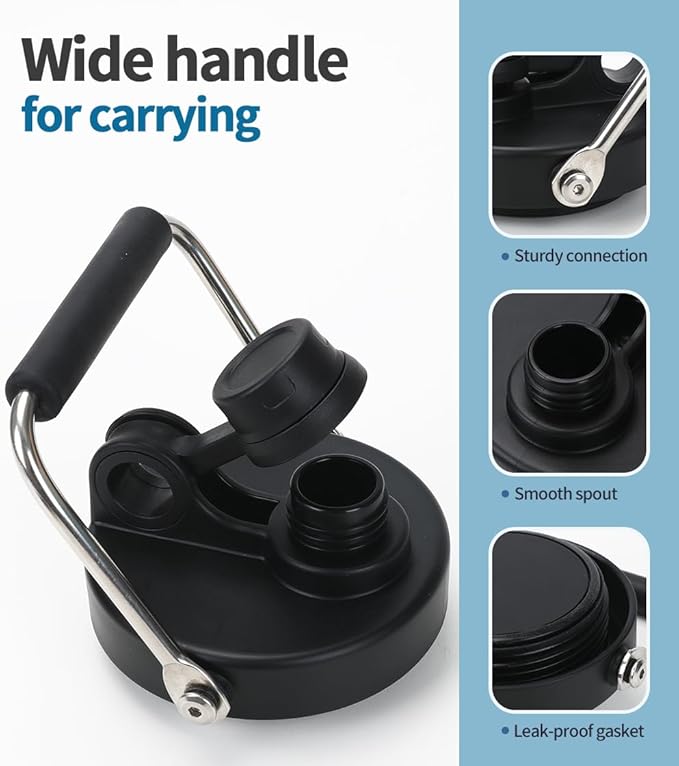 Spout Lid for Hydro Flask Wide Mouth Sport Water Bottles, Replacement Lids for 128oz Wide Mouth Insulated Bottles with Handle Easy to Carry (Black)