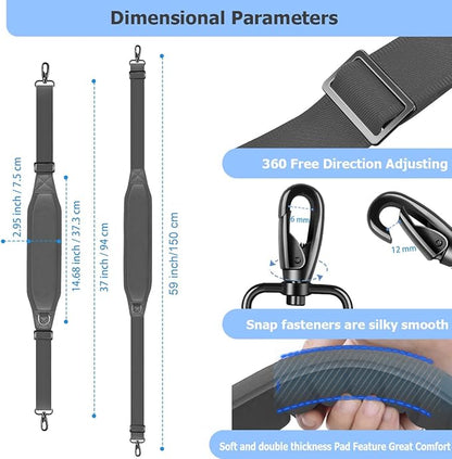 ZINMARK Shoulder Strap 59" with Fixed Pad and Dual Balance Buckles and Swivel Metal Hooks for Laptop Bag and Most Bag