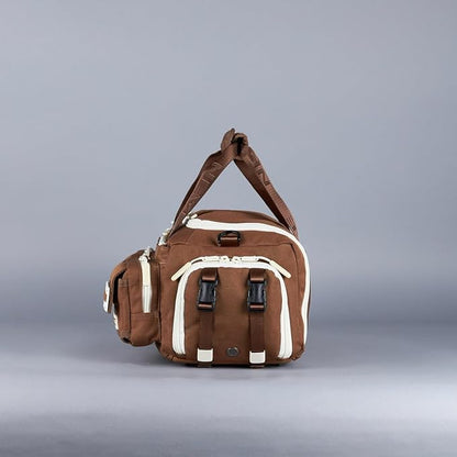 WOLFpak 20L Mini Duffle Bag for Gym & Travel | Waterproof Carry-On Weekender Bag with Shoe Compartment, Hard Bottom, and Tactical Molle System (Mocha Brown)