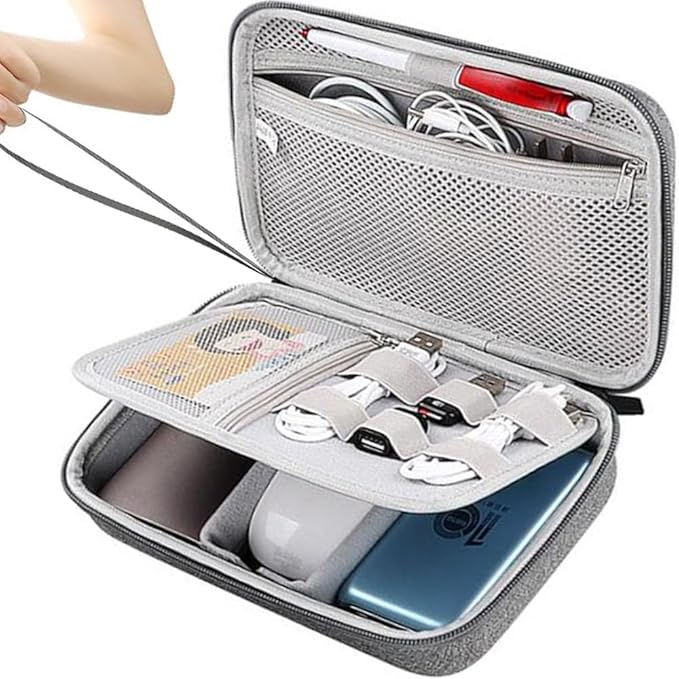 Hard Electronic Organizer Travel Cable Accessories Bag, Waterproof Electronic Organizer Case, Shockproof Electronic Accessories Organizer Bag for Power Bank,Adapter,Chargers,Mouse,Cable,Flash Drive