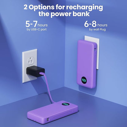 Portable Charger 33800mAh USB C Power Bank with Built-in Cables & AC Wall Plug,25W Fast Charging+QC 4.0 Phone Charger,4 Output Travel Essentials Battery Pack for iPhone16/15/14/13,Samsung,Android etc
