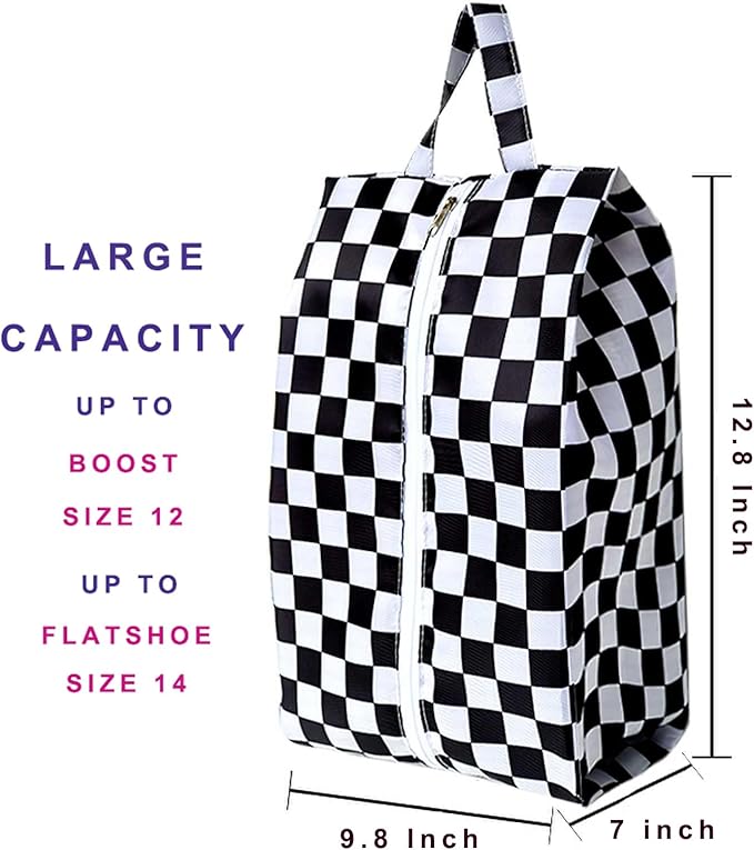 Travel Shoe Bags, Set of 12, Large Oxford Fabric Storage Bags with Zipper and Handle, Water-Resistant Pouches (Checkerboard)