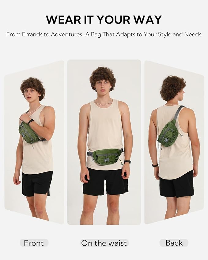 WATERFLY Lightweight Small Fanny Pack: 1.5L Mini Slim Crossbody Waist Belt Hip Bag with RFID Blocking, Anti-Theft & Water Resistant Pouch for Women Men Travel Hiking Running Walking EDC