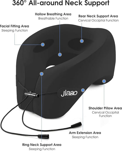 jiaao Upgraded Middle Travel Neck Pillow for Airplanes, Neck Pillow for Traveling,360º Ergonomic Memory Foam Travel Pillow, Soft and Breathable Cover,Portable Pillows for Car