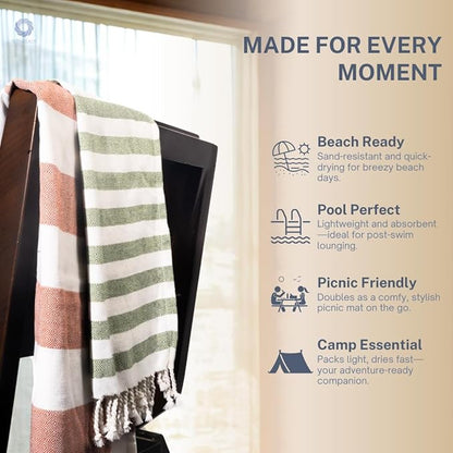 Cotton Turkish Beach Towel with Towels Oversized 36"x72" Pool Absorbent Extra Large Quick Dry Sand Travel Towel (Kavee Mist, 4 Pack)