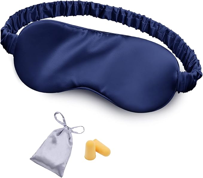 Silk Sleep Mask Eye Mask Blindfold with Double Layer Silk Filling and Elastic Strap for Full Night's Sleep, Travel and Nap, Soft Eye Cover Eyeshade with Luxury Bag and Ear Plugs by OLESILK (Navy Blue)