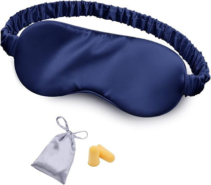 Silk Sleep Mask Eye Mask Blindfold with Double Layer Silk Filling and Elastic Strap for Full Night's Sleep, Travel and Nap, Soft Eye Cover Eyeshade with Luxury Bag and Ear Plugs by OLESILK (Navy Blue)