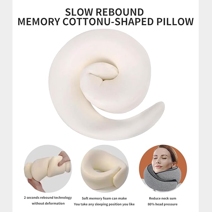 Cloud Sleep Travel Pillow｜360° Adjustable Neck Pillow for Airplane & Office｜NASA Memory Foam｜Free Eye Mask & Earplugs (Grey)