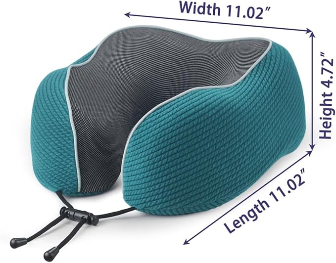 napfun Neck Pillow for Traveling, Upgraded Travel Neck Pillow for Airplane 100% Pure Memory Foam Travel Pillow for Flight Headrest Sleep, Portable Plane Accessories, Luxury Sets (Optional), Teal