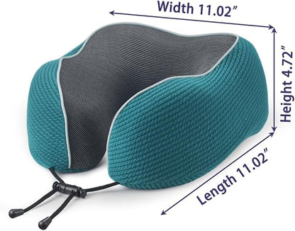 napfun Neck Pillow for Traveling, Upgraded Travel Neck Pillow for Airplane 100% Pure Memory Foam Travel Pillow for Flight Headrest Sleep, Portable Plane Accessories, Luxury Sets (Optional), Teal