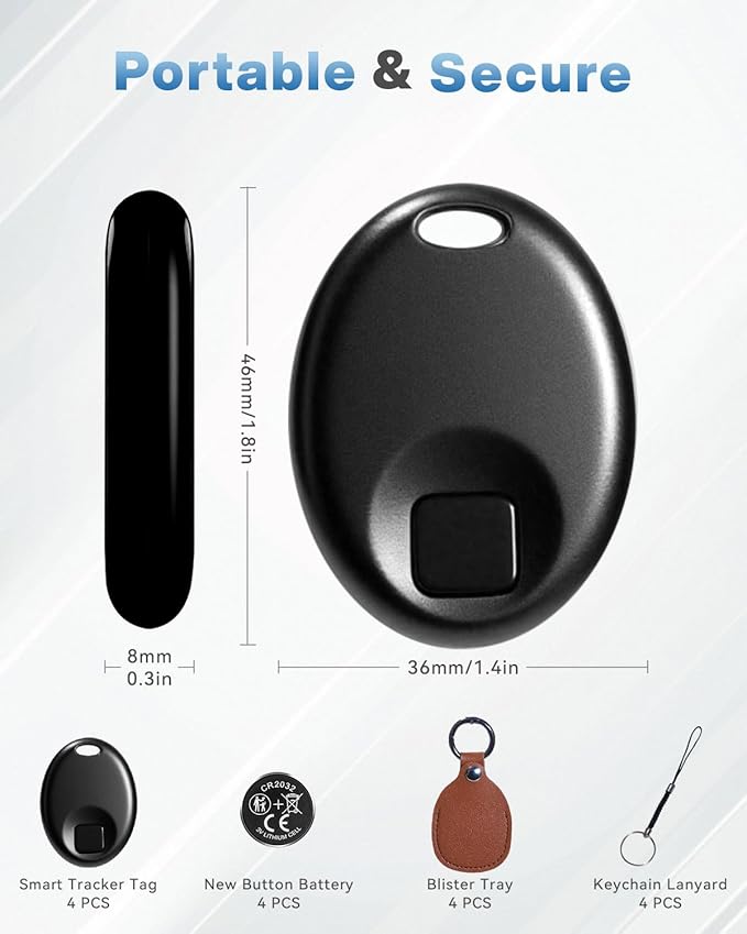 Air Tracker Tag 4 Pack(iOS Only),Precision Finding,Tracking Device with Replaceable Battery,Slim Tracker with Sound for Luggage,Keys,Wallet,Travelers, Bags,Car,Kids,Pets