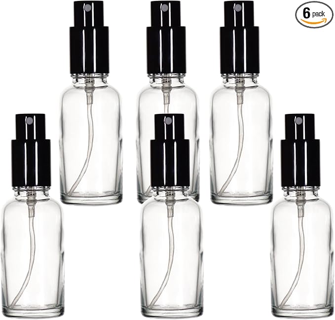 YIZHAO Clear Glass Spray Bottles 1oz, with Small Fine Mist Spray, Metal Cap, Refillable for Essential Oil,Travel,Cleaning,Perfume,Aromatherapy,Makeup – 6 Pcs