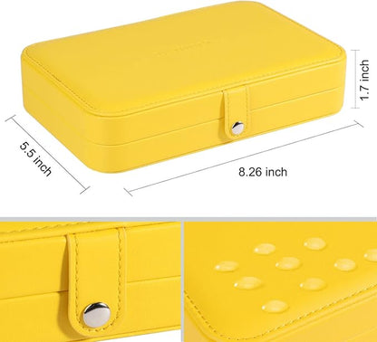 LANDICI Small Jewelry Box for Women Girls, PU Leather Travel Jewelry Organizer Case, Portable Jewellery Storage Holder Display for Ring Earrings Necklace Bracelet Bangle Watch Men Kids Gift, Yellow