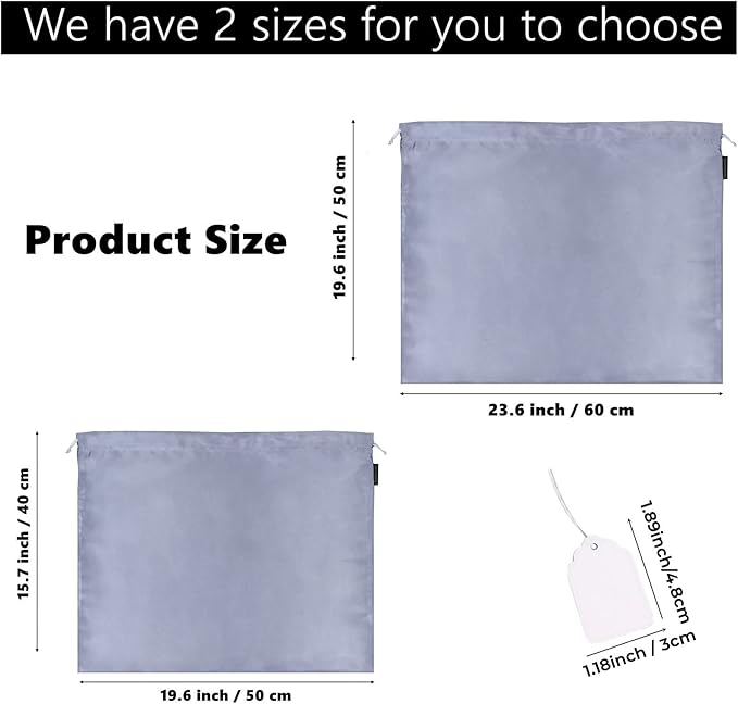 6 Pack Dust Bags for Handbags Silk Dust Cover Bag for Handbags Purses Shoes Boots, Silk Dustproof Drawstring Bag Travel Storage Pouch (Gray, 19.6 × 15.7 in)