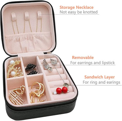 Mini Jewelry Case, Small Travel Jewelry Organizer, Portable Jewelry Box Storage Display Box For Rings, Earrings, Necklaces (Black-4pcs)