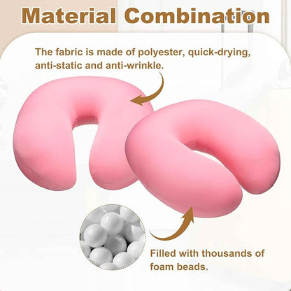 HARFINGTON Travel Pillow Airplane Neck Pillow U-Shaped Filled with Foam Beads Stuffable Classic for Sleeping Neck Chin Lumbar Support, Pink