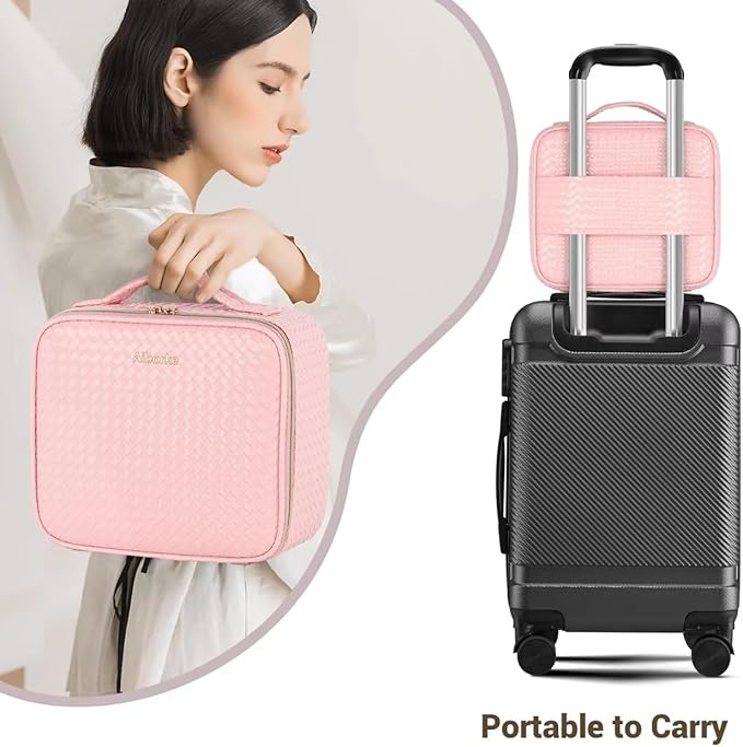 Travel Makeup Bag with Led Mirror Make up Case with Lighted Mirror Cosmetic Organizer bag with Adjustable Dividers and 5X Magnifying Mirror Makeup Box Vanity Case for Women