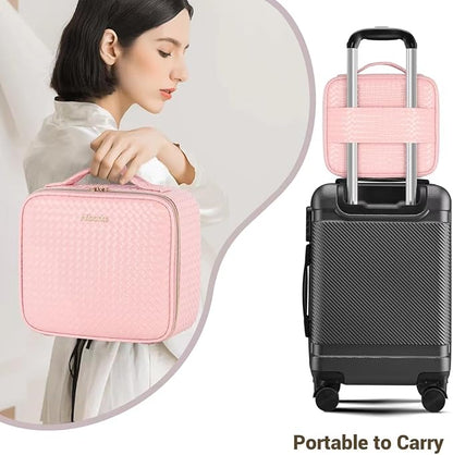 Travel Makeup Bag with Led Mirror Make up Case with Lighted Mirror Cosmetic Organizer bag with Adjustable Dividers and 5X Magnifying Mirror Makeup Box Vanity Case for Women