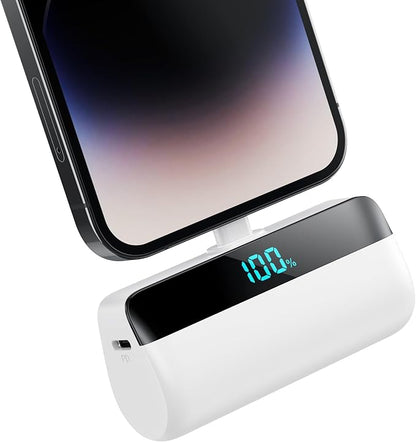 Mini Portable Charger for iPhone,5200mAh PD Fast Charging Battery Pack,LCD Display Cute Power Bank Portable Phone Charger for iPhone 14/14 Pro Max/13/13 Pro/12 Pro/11/XS/XR/X/8/7/6-Warm White