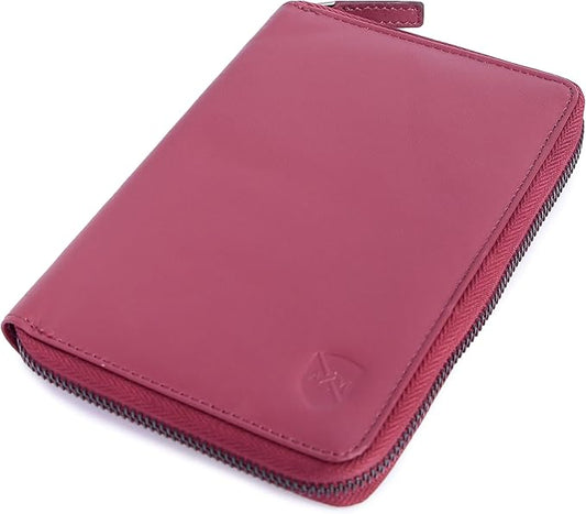 ALLEN & MATE Passport Holder Travel Wallet, 100% Leather RFID Blocking Travel Document Organiser for Men & Women