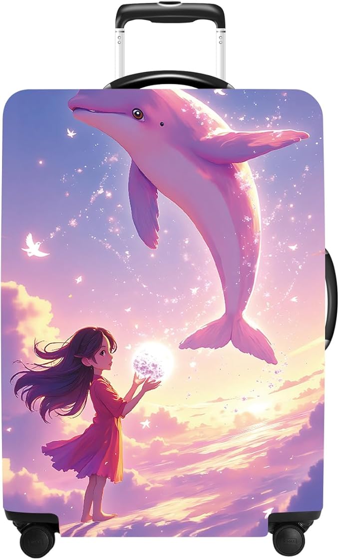 Luggage Cover Washable Suitcase Protector Anti-Scratch,Stretchable Fit for 20-34Inch Luggage Durable Travel Bag Cover with Zipper Closure (Dolphin, XL(fits 32-34Inch suitcase))