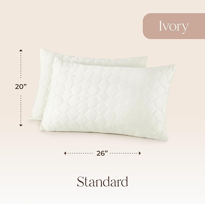 Organic Cotton Pillow Protector - Durable Quilted Pillow Protector King Size GOTS & Fairtrade Certified - Thick Hypoallergenic Machine Washable Breathable Cover & Edge Piping 2 Pack (Ivory, Standard)