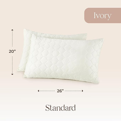 Organic Cotton Pillow Protector - Durable Quilted Pillow Protector King Size GOTS & Fairtrade Certified - Thick Hypoallergenic Machine Washable Breathable Cover & Edge Piping 2 Pack (Ivory, Standard)