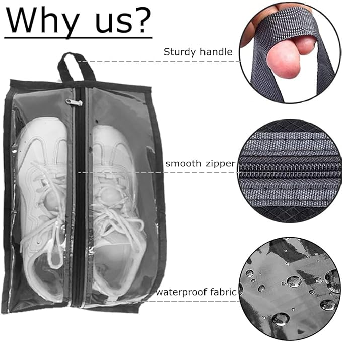 Shoe Bags for Travel 6 Pack Large Multi-color Shoe Pouch for Men Women Waterproof Translucent Portable Shoe Organizer bag with Sturdy Zipper and Handle