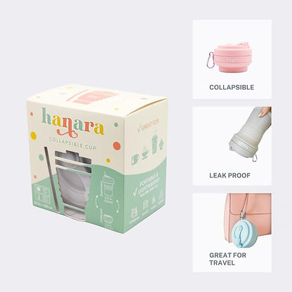 HANARA Collapsible Cup with Reusable Straw – 18 Oz (550 Ml), Portable Travel Mug, BPA-Free, Leak-Proof, Microwave & Dishwasher Safe, Multi-Purpose for Hot & Cold Drinks – Pink