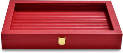 Oirlv Luxury Leather Rings Earrings Organizer Tray with Clear Lid Jewelry Display Box with Acrylic Lid Stackable Jewelry Box Drawer Inserts