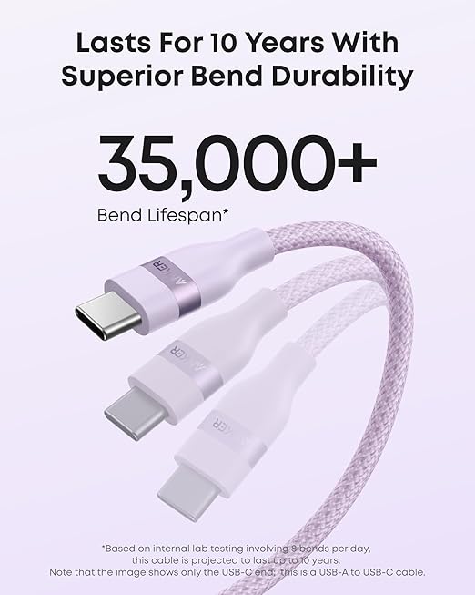 Anker Car Carplay Cable for iPhone 17 16 Pro Max Plus, Upcycled Braided USB A to USB C Car Charger Cord for Samsung Note20 and More (6FT,Violet)