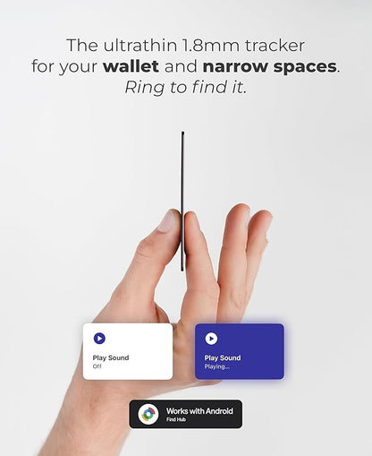 Rhinokey® Wallet Tracker Card,(Android Only) 0.07in Slim Rechargeable Airtag Card Tracker, Works with Google's Find Hub, IP68 Waterproof Tag, Item Finder with Key Chain Hole for Luggage Tags Purse