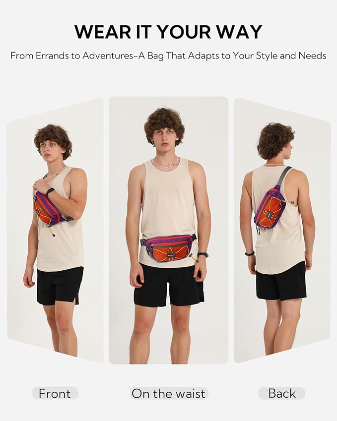 WATERFLY Lightweight Small Fanny Pack: 1.5L Mini Slim Crossbody Waist Belt Hip Bag with RFID Blocking, Anti-Theft & Water Resistant Pouch for Women Men Travel Hiking Running Walking EDC