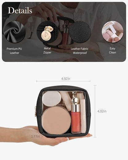 Pocmimut Mini Makeup Bag with Small Cosmetic Bag Travel Essentials Organizers,TSA Approved Toiletry Bag Makeup Pouch Clear Cosmetic Bags for Women Men,Black