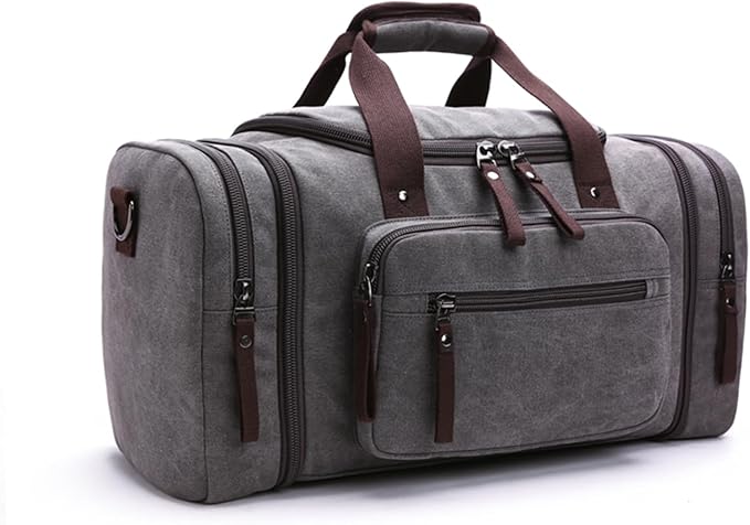 Duffle Bag for Travel,Overnight Weekend Gym Carry On Luggage Bag, 50L Travel Bag for Men Women, Expandable Spacious Travel Duffel Bag,Expandable spacious large capacity, Waterproof canvas (grey)