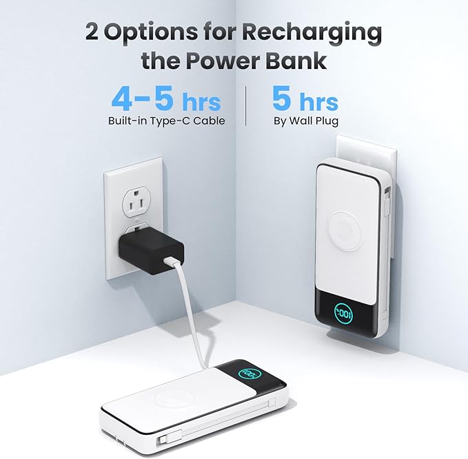 Portable Charger for iPhone with Built-in Cables and AC Wall Plug,Upgraded 26800mah Fast Charging USB C Power Bank,25W PD Travel Essential Battery Pack for iPhone 17/16/15/14,Galaxy,Apple Watch-White