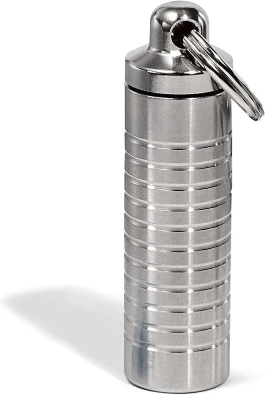 Cielo Pill Holders - Slim Single Chamber Keychain Pill Holder, Stainless Steel Pill Keychain Container, Waterproof Pill Case, Compact with Customizable Chambers, Stores 9 Aspirin-Sized Tablets
