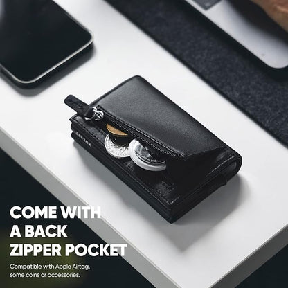 VULKIT Pop up Wallet Minimalist Cash Wallets RFID Blocking Leather Smart Credit Card Holder with Magnetic Closure for Men