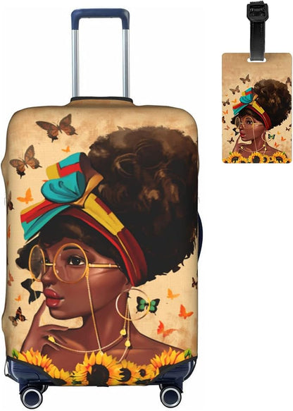 Washable Suitcase Protector - Anti-scratch Luggage Cover for Large Suitcases - African American Afro Woman