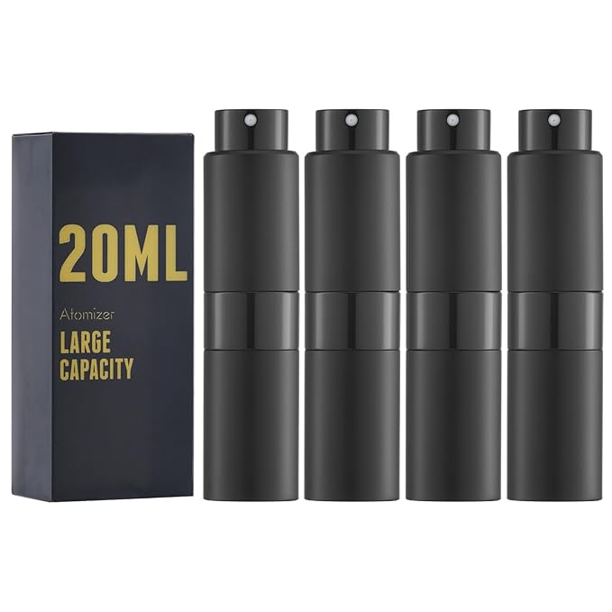 20ML Perfume Atomizer, Travel Cologne Spray Bottle, Mini Empty Sprayer Dispenser (Black,4PCS)