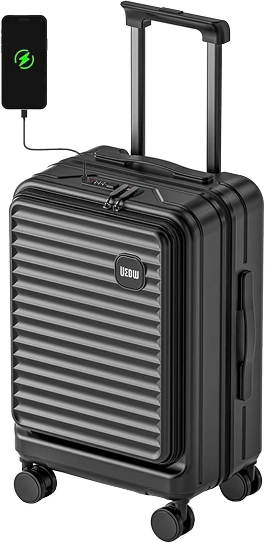 HotWay 24 Inch Expandable Front Opening Checked Luggage with Cup Phone Holder and USB Port, Lightweight Hardshell Suitcase with Wheels and TSA Aproved Locks